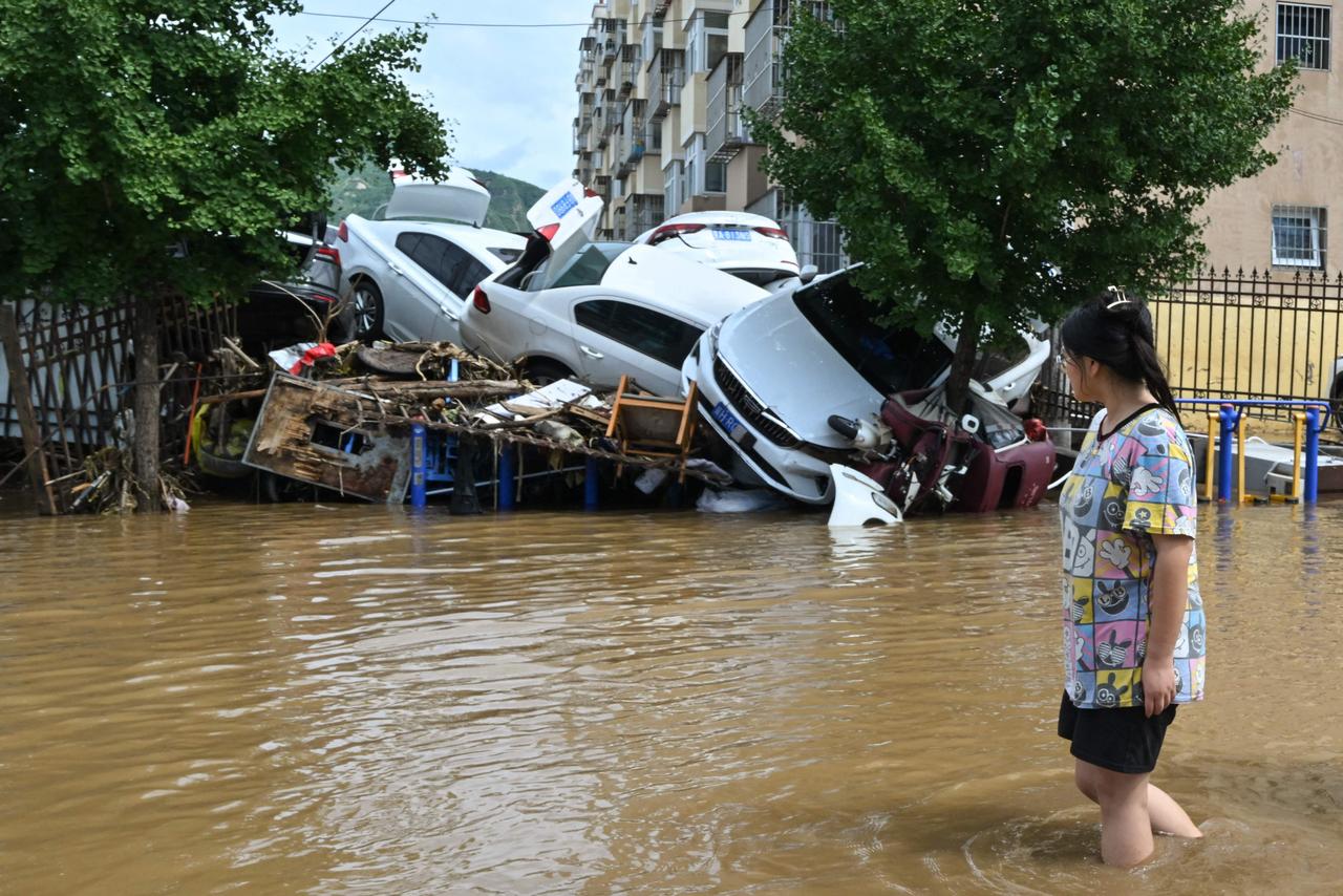 Un quartier inondé du district de Miyun, au nord de Pékin, le 29 juillet 2025. 