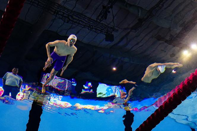 Lors des championnats du monde de natation, le 29 juillet 2025, à Singapour.