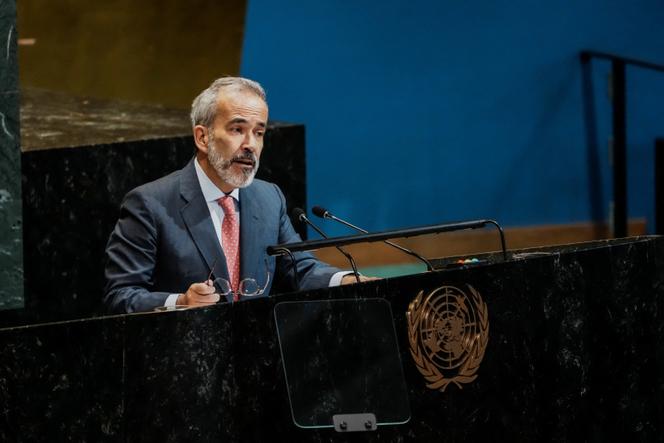 Le ministre des affaires étrangères portugais, Paulo Rangel, lors d’une conférence pour le règlement de la question de la Palestine et la mise en œuvre de la solution à deux états, au siège de l’ONU, à New York, le 29 juillet 2025.