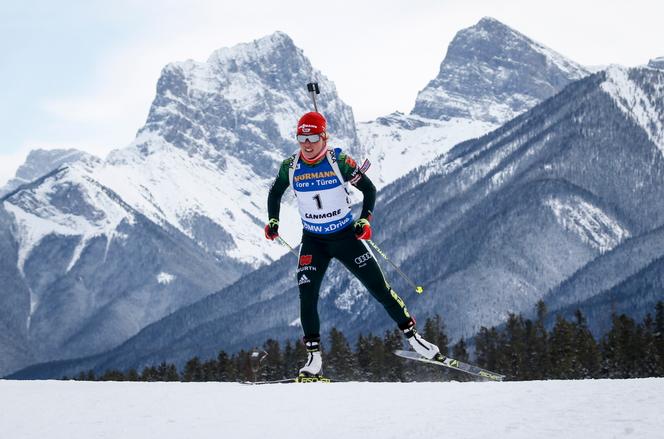 Laura Dahlmeier lors d’une étape de la Coupe du monde de biathlon, à Canmore (Alberta, Canada), le 7 février 2019.