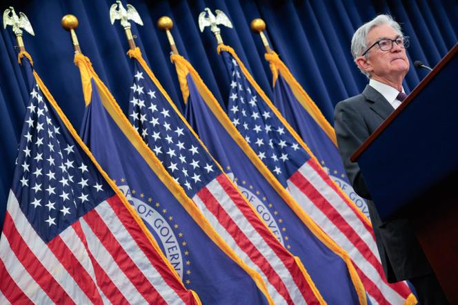 Jerome Powell, président de la Fed, lors d’une conférence de presse, au siège de la banque centrale, à Washington, le 30 juillet 2025.