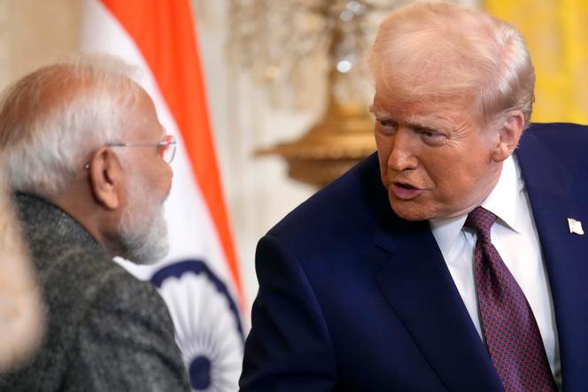 Le président américain, Donald Trump (à droite), s’entretient avec le premier ministre indien, Narendra Modi, lors d’une conférence de presse à la Maison Blanche, le 13 février 2025, à Washington.