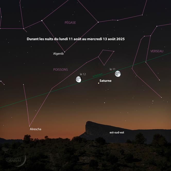 Saturne et la Lune gibbeuse, le 11 et le 12 août 2025.