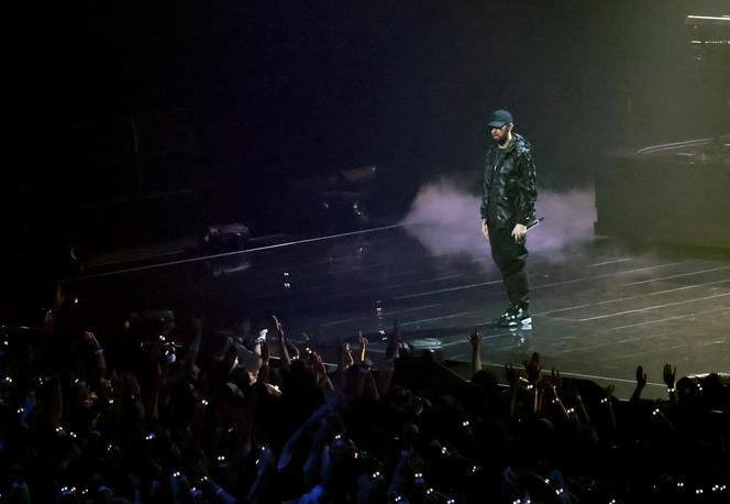 Eminem sur scène lors des MTV Video Music Awards 2024 à l’UBS Arena, à Elmont (Etat de New York), le 11 septembre 2024.