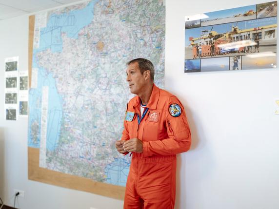 Jean-Marc Mateo, Canadair pilot and aerial safety officer for the Canadair sector, at the Sécurité civile air base in Nîmes-Garons (Gard), August 8, 2025.