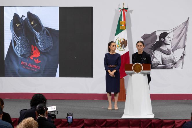 Marina Nunez, sous-secrétaire fédérale au développement culturel du Mexique, s’exprime lors de la conférence de presse matinale de la présidente Claudia Sheinbaum pour condamner Adidas et le créateur américain Willy Chavarria au sujet de la chaussure « Oaxaca Slip On », à Mexico, au Mexique, le 8 août 2025.