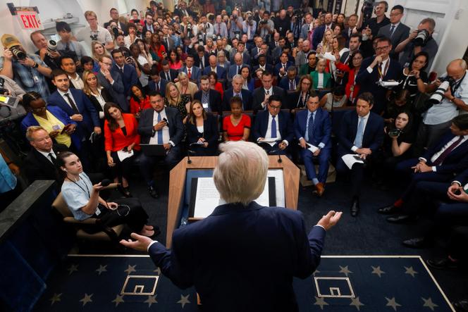 Le président américain, Donald Trump, lors d’une conférence de presse à la Maison Blanche, à Washington, le 11 août 2025.
