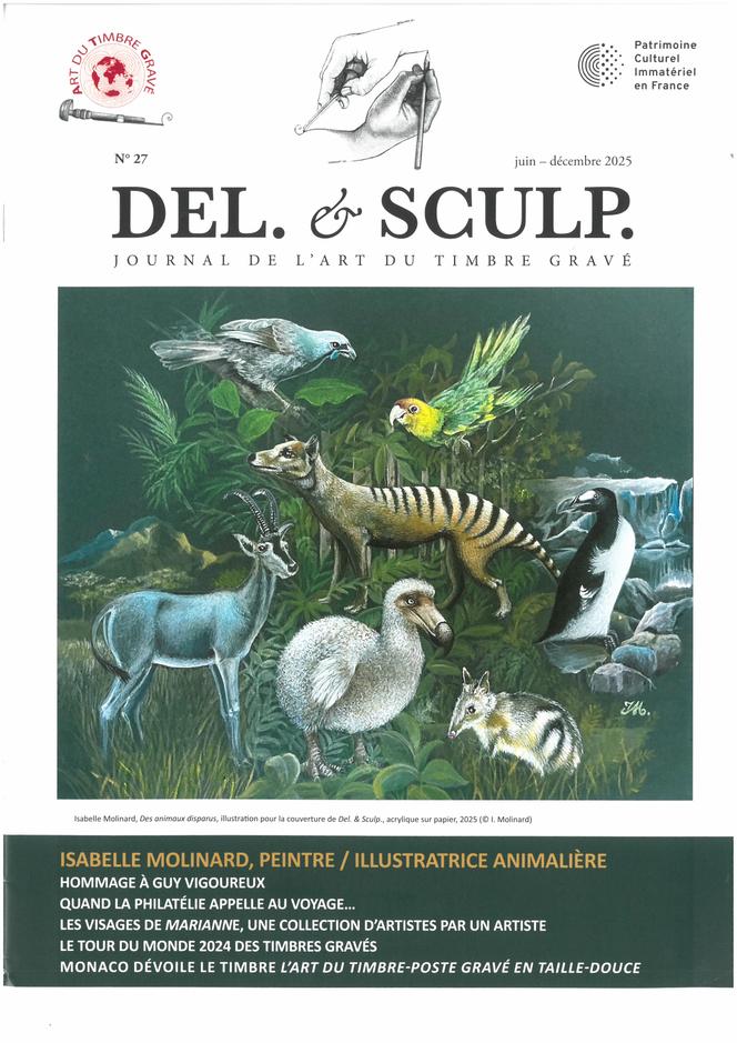 « Del. & Sculp. », juin-décembre 2025, 16 pages, semestriel édité par l’association Art du timbre gravé.
