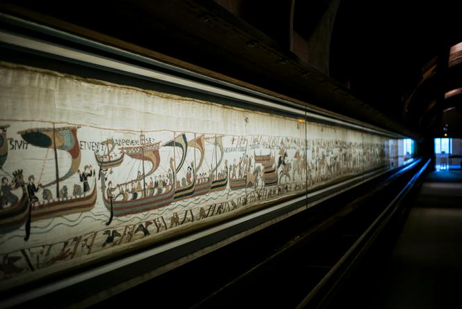Mercredi 18 septembre 2019, la tapisserie de Bayeux du XIᵉ siècle, retraçant la conquête normande de l’Angleterre, à Bayeux, en Normandie, France.