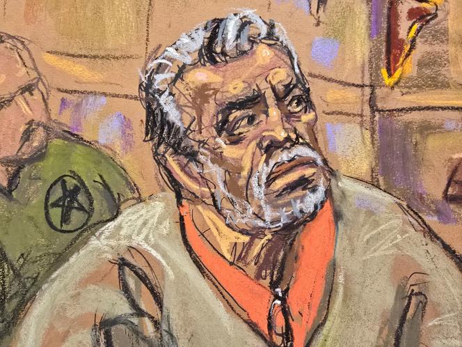 Sur ce croquis, Ismael « El Mayo » Zambada comparaît devant le tribunal fédéral de Brooklyn, à New York, le 18 octobre 2024. 