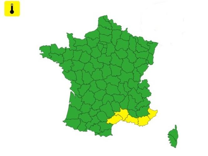 Carte de vigilance pour la canicule, dans le bulletin de Météo-France, mercredi 20 août à minuit.