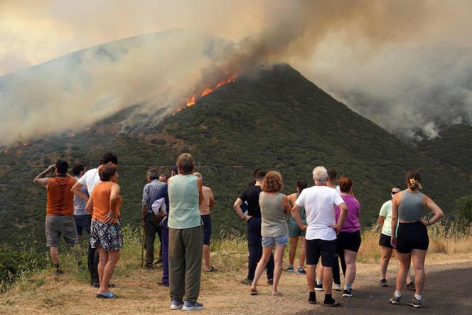 Un incendie de forêt à Castrillo de Cabrera, dans le nord-ouest de l’Espagne, le 16 août 2025.