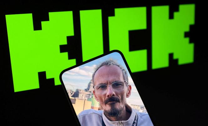 Photo de Raphaël Graven, connu en ligne sous le nom de Jean Pormanove, et le logo de la plateforme Kick.