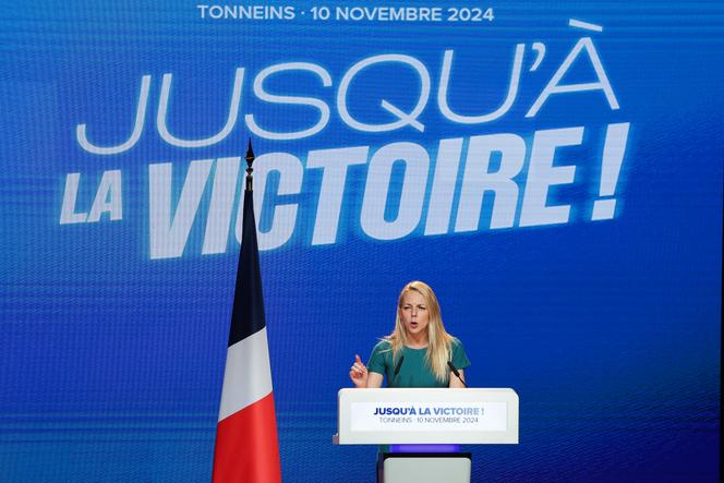 Edwige Diaz, députée et vice-présidente du Rassemblement national (RN), lors d’un meeting à Tonneins (Lot-et-Garonne), le 10 novembre 2024.