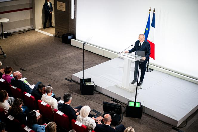 Le premier ministre François Bayrou, lors de la conférence de presse sur son budget 2026, à Paris, le 25 août 2025.