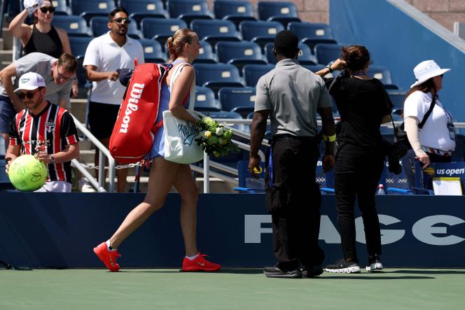 Petra Kvitova walks off the court after her match against Diane Parry, on August 25, 2025 in the Flushing neighborhood of the Queens borough of New York City.
