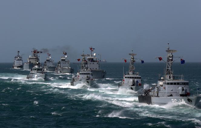 Des frégates de la marine vénézuélienne lors d’un exercice militaire à la base navale Mariscal Juan Cristomo Falcon au Venezuela, en juillet 2019.