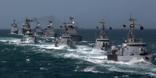 Des frégates de la marine du Venezuela lors d’un exercice militaire au large du pays, en juillet 2019.