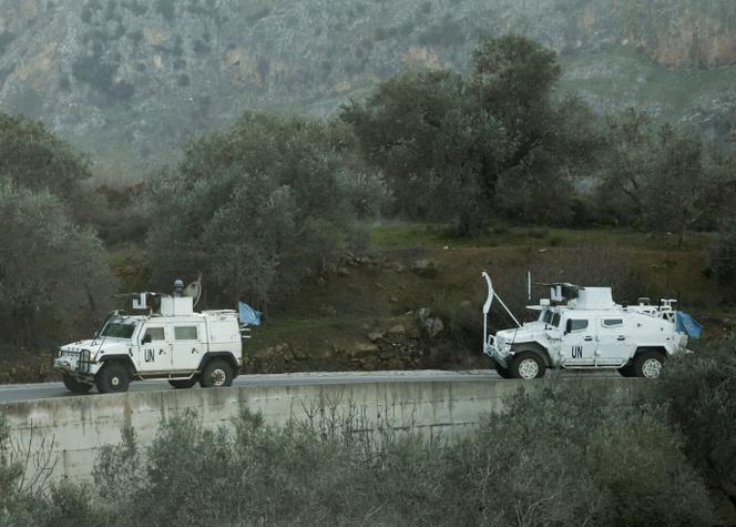 Des véhicules de la Force intérimaire des Nations unies au Liban (Finul), à Marjeyoun, dans le sud du pays, le 20 janvier 2025.