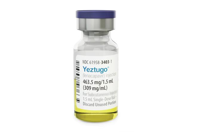 Un flacon du médicament Yeztugo, nom donné aux Etats-Unis à ce traitement pour la prévention du VIH.