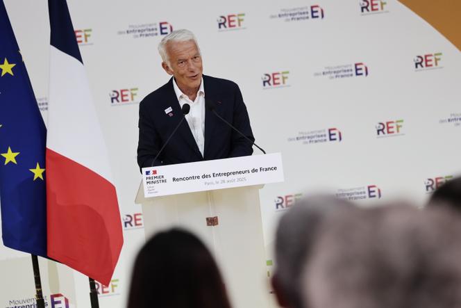 Patrick Martin, président du Medef, lors de la Rencontre des entrepreneurs de France, à Paris, le 28 août 2025.