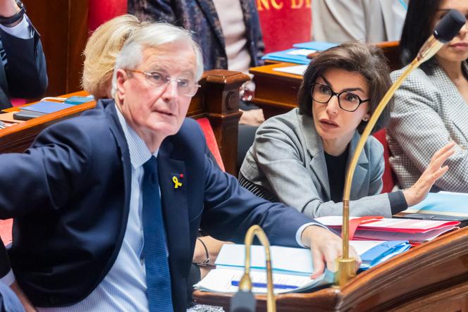Michel Barnier et Rachida Dati à l’Assemblée nationale, à Paris, le 8 octobre 2024.