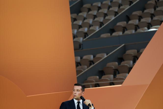 Jordan Bardella, lors de l’université d’été du Medef, à Paris, le 28 août 2025.