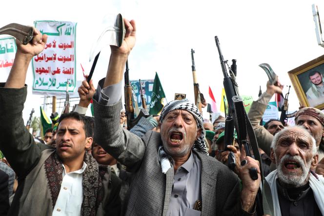 Des partisans des houthistes lors d’un rassemblement contre Israël, à Sanaa, au Yémen, le 29 août 2025.