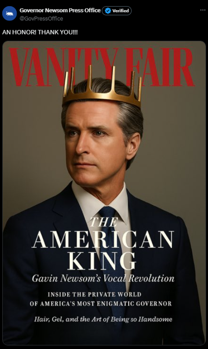 Montage posté par le gouverneur démocrate de Californie, Gavin Newsom, sur X, le 29 août 2025.