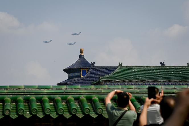 Lors du défilé militaire marquant le 80ᵉ anniversaire de la fin de la seconde guerre mondiale, sur la place Tiananmen à Pékin, le 3 septembre 2025.