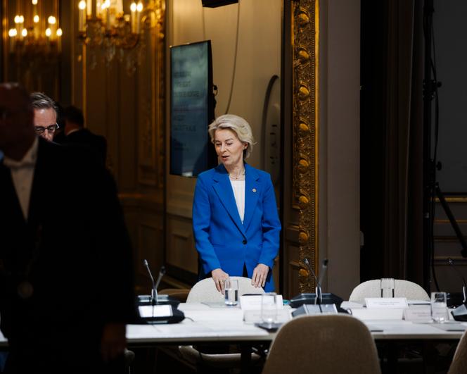 La présidente de la Commission européenne, Ursula von der Leyen, lors de la réunion de la coalition des volontaires, à l’Elysée, le 4 septembre 2025.