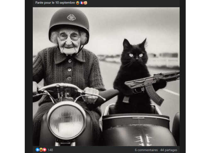 Illustration générée par intelligence artificielle diffusée en vue de la mobilisation du 10 septembre.