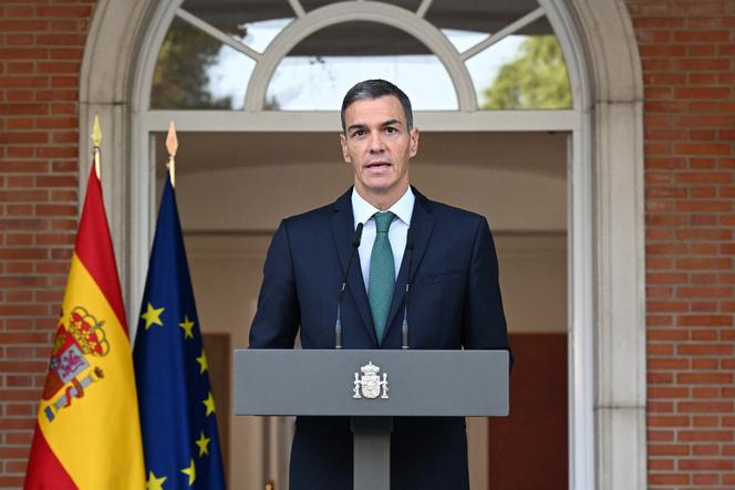 Le premier ministre espagnol Pedro Sanchez annonce plusieurs mesures destinées à « mettre fin au génocide à Gaza », palais de la Moncloa (Madrid), le 8 septembre 2025.