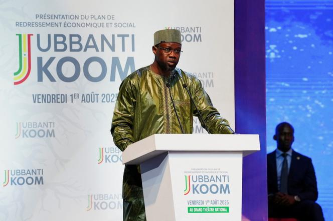 Le premier ministre sénégalais, Ousmane Sonko, lors de la présentation du Plan de redressement économique et social, à Dakar, le 1er août 2025.
