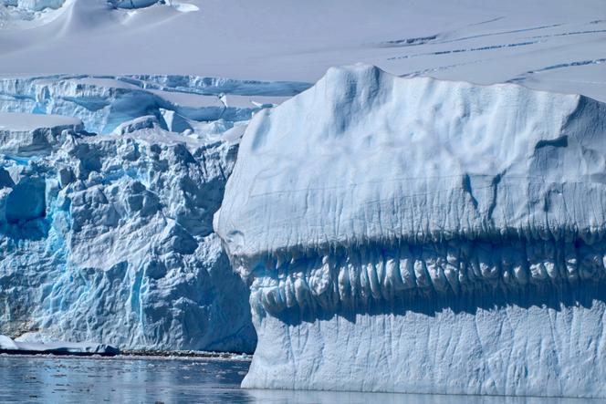 Des icebergs dans le détroit de Gerlache qui sépare l’archipel Palmer de la péninsule Antarctique, le 15 janvier 2024.