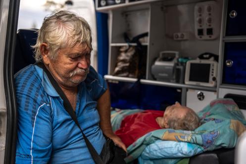 Myrola, 70, whose wife Tetiana died in the Russian airstrike while collecting her pension in the village of Yarova. Pictured here in Sloviansk, Ukraine, on September 9, 2025.