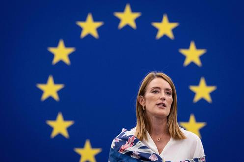 La présidente du Parlement européen, Roberta Metsola, le 10 septembre 2025 à Strasbourg (France).