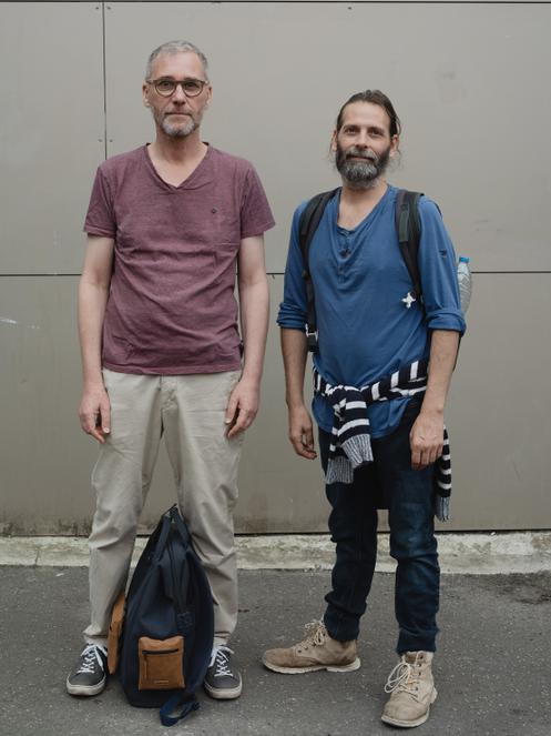 White wolf, 48, and Olivier Gilloz, 56, before the departure of the demonstration in Lille, September 10, 2025.