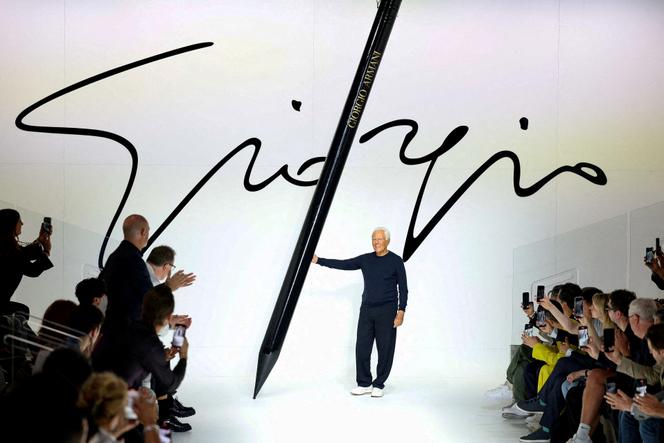  Le créateur italien Giorgio Armani, à la fashion week de Milan (Italie), le 19 juin 2023.