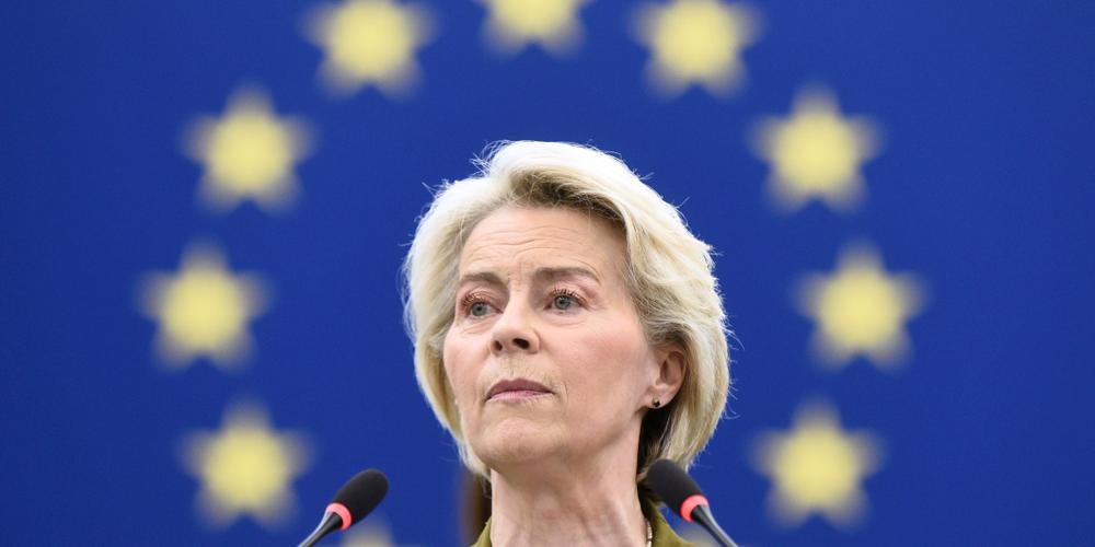 La présidente de la Commission européenne, Ursula von der Leyen, devant le Parlement européen, à Strasbourg, le 10 septembre 2025. - PASCAL BASTIEN / AP