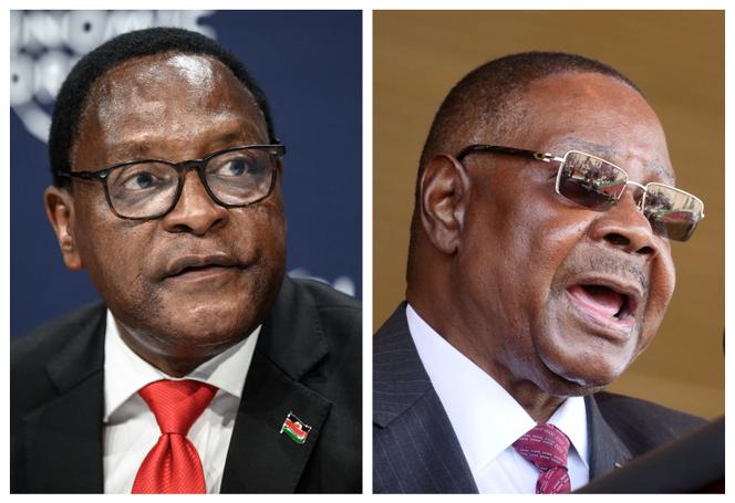 A gauche, le président malawien, Lazarus Chakwera, en 2022. A droite, son prédécesseur, Peter Mutharika, en 2019.