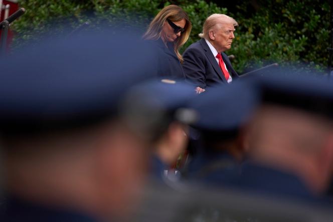 Donald Trump et son épouse Melania, lors d’une cérémonie commémorant le 24ᵉ anniversaire des attentats du 11-Septembre, à Washington, le 11 septembre 2025.