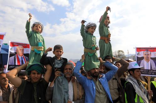 Lors de la manifestation en solidarité avec le peuple palestinien, et condamnant Israël et les États-Unis, à Sanaa (Yémen), le 12 septembre 2025.