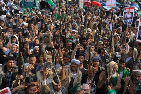 Lors d’une manifestation en solidarité avec le peuple palestinien et de condamnation d’Israël et des Etats-Unis, à Sanaa (Yémen), le 12 septembre 2025.