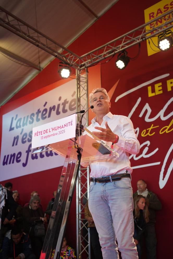 Le secrétaire national du parti communiste, Fabien Roussel, lors de la Fête de « L’Humanité », à Brétigny-sur-Orge (Essonne), le 13 septembre 2025.
