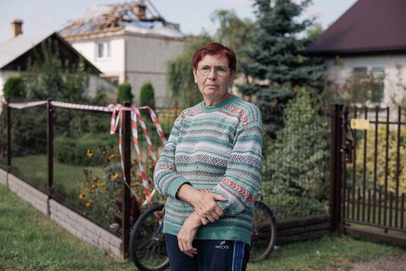 Urszula Zaprzaluk, who lives next door to the house struck by the drone attack in Wyryki, Poland, on September 12, 2025.