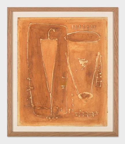 « Parapluie et verre », de Salifou Lindou (2002). Acrylique et argile sur papier (25 cm x 21 cm).