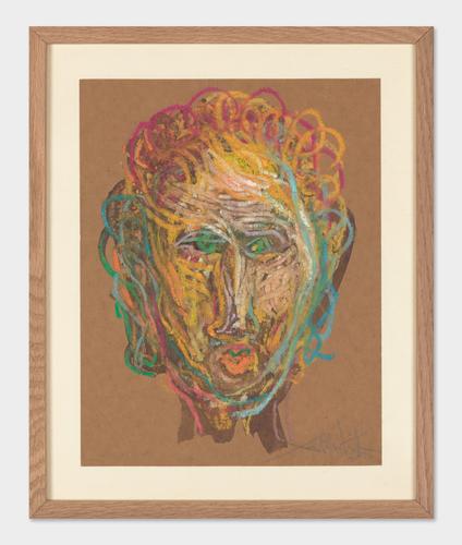 « Série des têtes », de Salifou Lindou (2015). Teinture noyer, pastel, acrylique sur papier (20,5 cm x 16 cm).