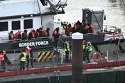 Migrants intercepted at sea as they attempted to cross the Channel from France, at the port of Dover, England, on January 13, 2025.