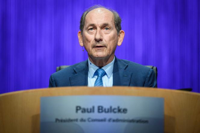 Paul Bulcke, lors d’une assemblée générale des actionnaires du grand groupe suisse spécialiste de l’alimentation Nestlé, à Ecublens, près de Lausanne, le 16 avril 2025.